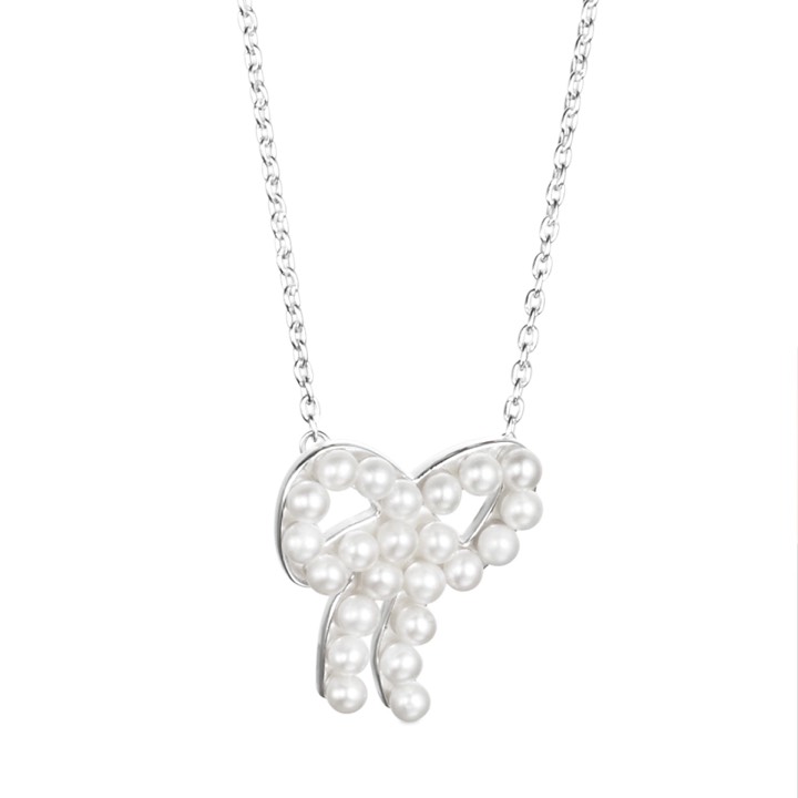 Mini Pearls Bow Kaulakorut Hopea 42-45 cm ryhmässä Kaulakorut / Hopeiset kaulakorut @ SCANDINAVIAN JEWELRY DESIGN (10-100-01603-4245)