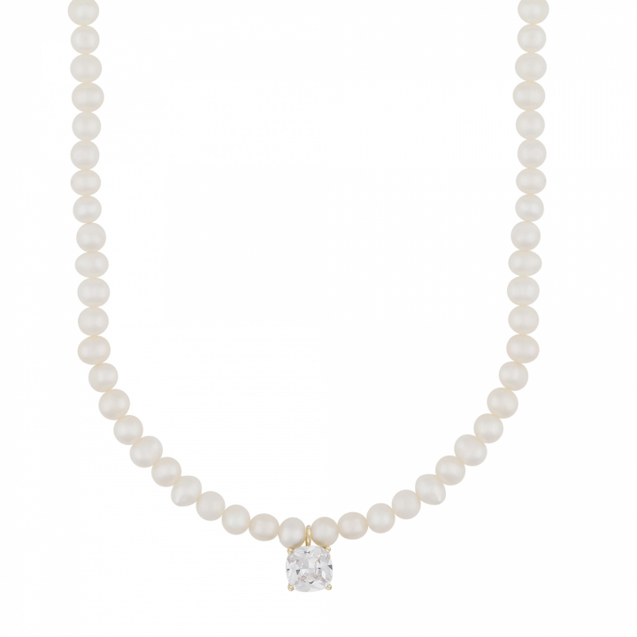 Saga pearl neck 45 Gold/clear-45 cm ryhmässä Kaulakorut / Kultaiset kaulakorut @ SCANDINAVIAN JEWELRY DESIGN (1283-0145-251-45)