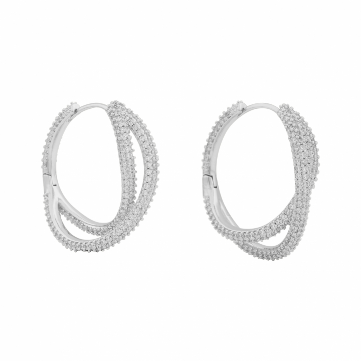 North double ring ear Hopea/clear-Onesize ryhmässä Korvakorut / Hopeiset korvakorut @ SCANDINAVIAN JEWELRY DESIGN (1289-7400-012-ONE)