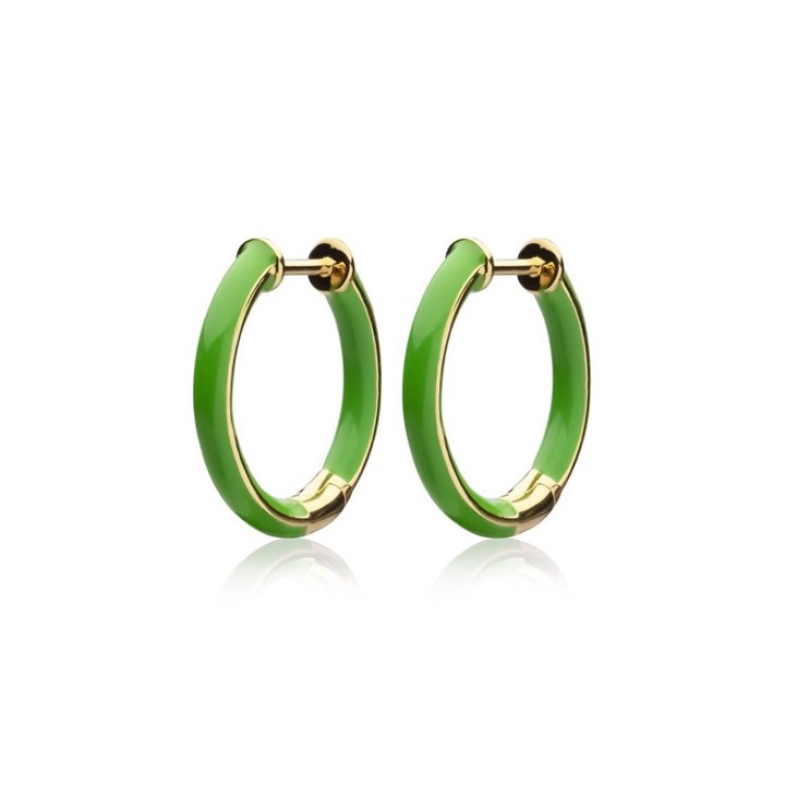 Enamel thin hoops green (Kulta) ryhmässä Korvakorut / Kultaiset korvakorut @ SCANDINAVIAN JEWELRY DESIGN (E2150GPEG-OS)