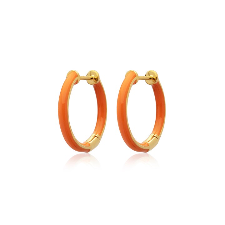Enamel thin hoops orange (Kulta) ryhmässä Korvakorut / Kultaiset korvakorut @ SCANDINAVIAN JEWELRY DESIGN (E2150GPEO-OS)