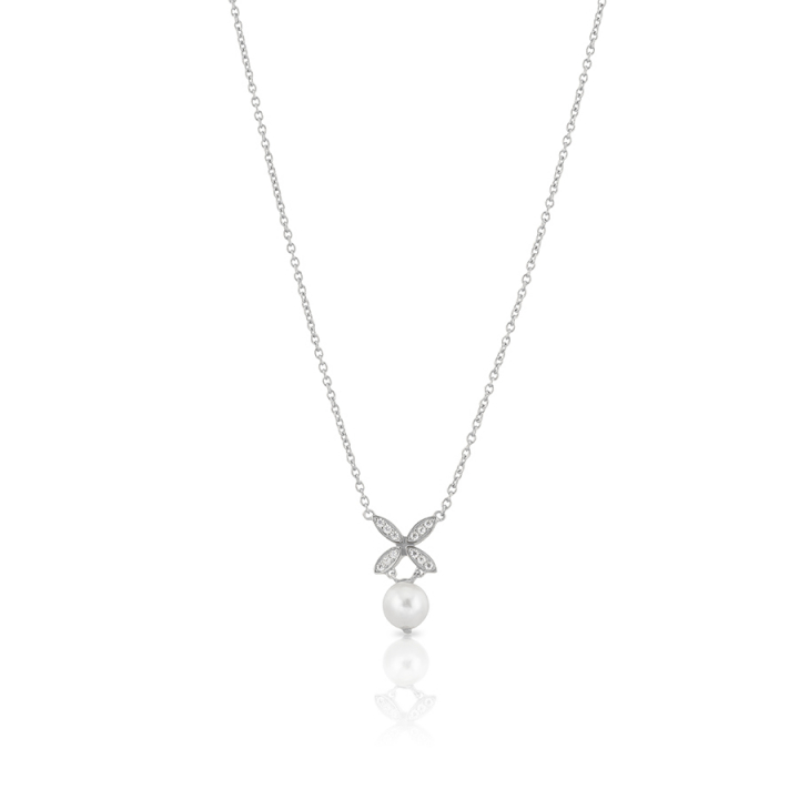 Ellipse mini pearl Necklace Silver ryhmässä Kaulakorut / Hopeiset kaulakorut @ SCANDINAVIAN JEWELRY DESIGN (s243)